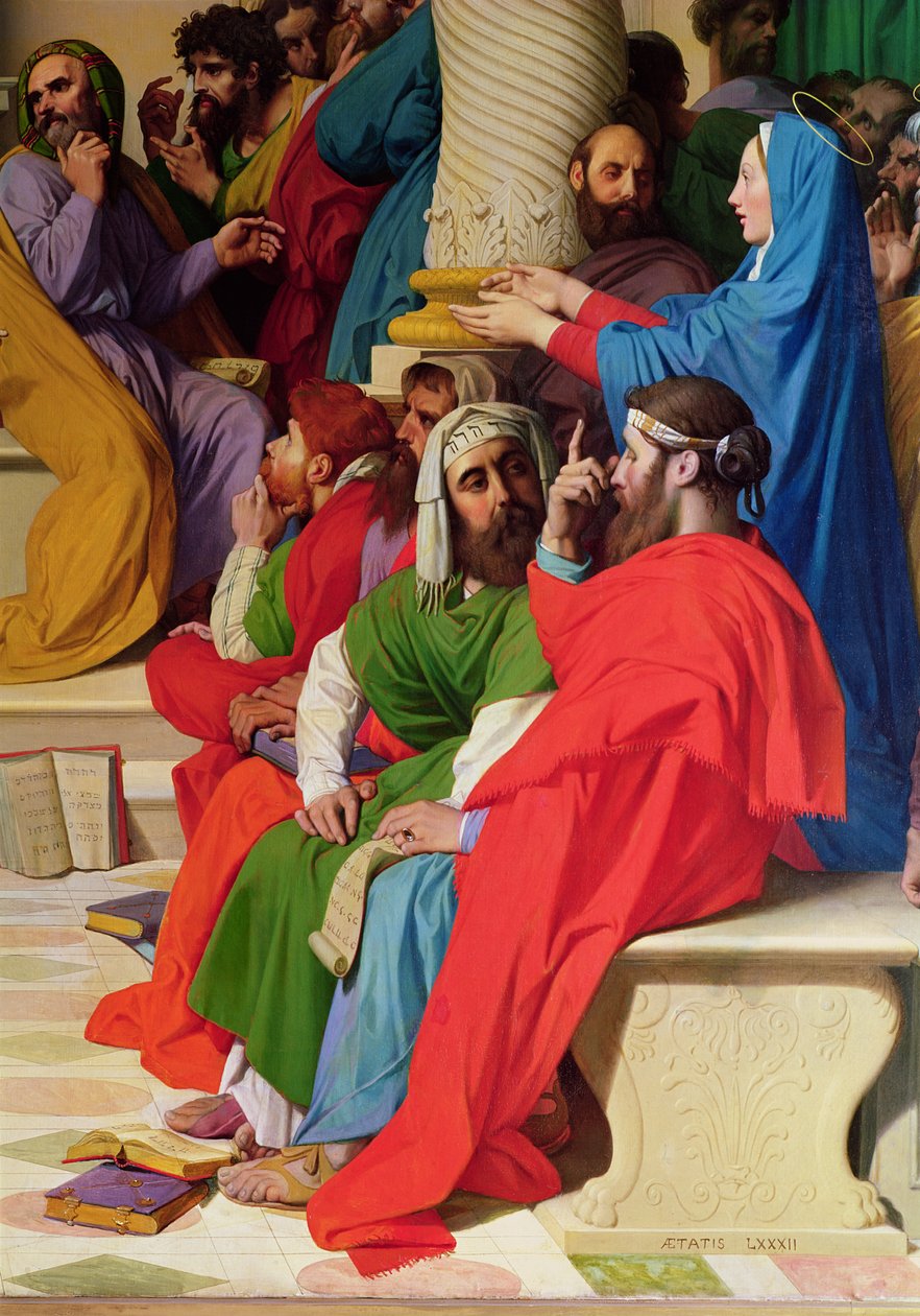 Jesus entre os doutores, detalhe dos doutores e da Virgem Maria, 1862 de Jean Auguste Dominique Ingres