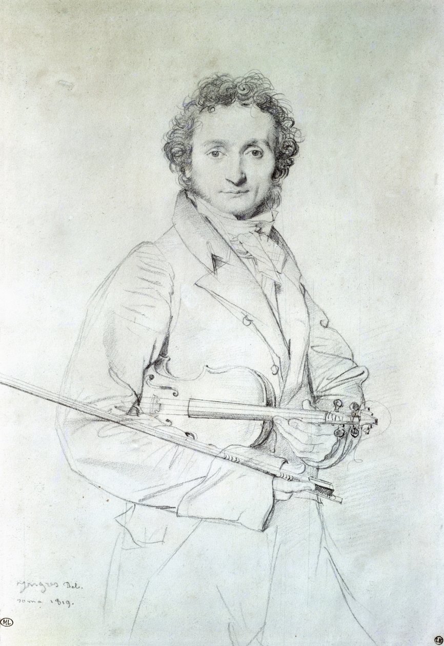 Retrato de Niccolo Paganini (1782-1840) 1819 (lápis sobre papel) de Jean Auguste Dominique Ingres