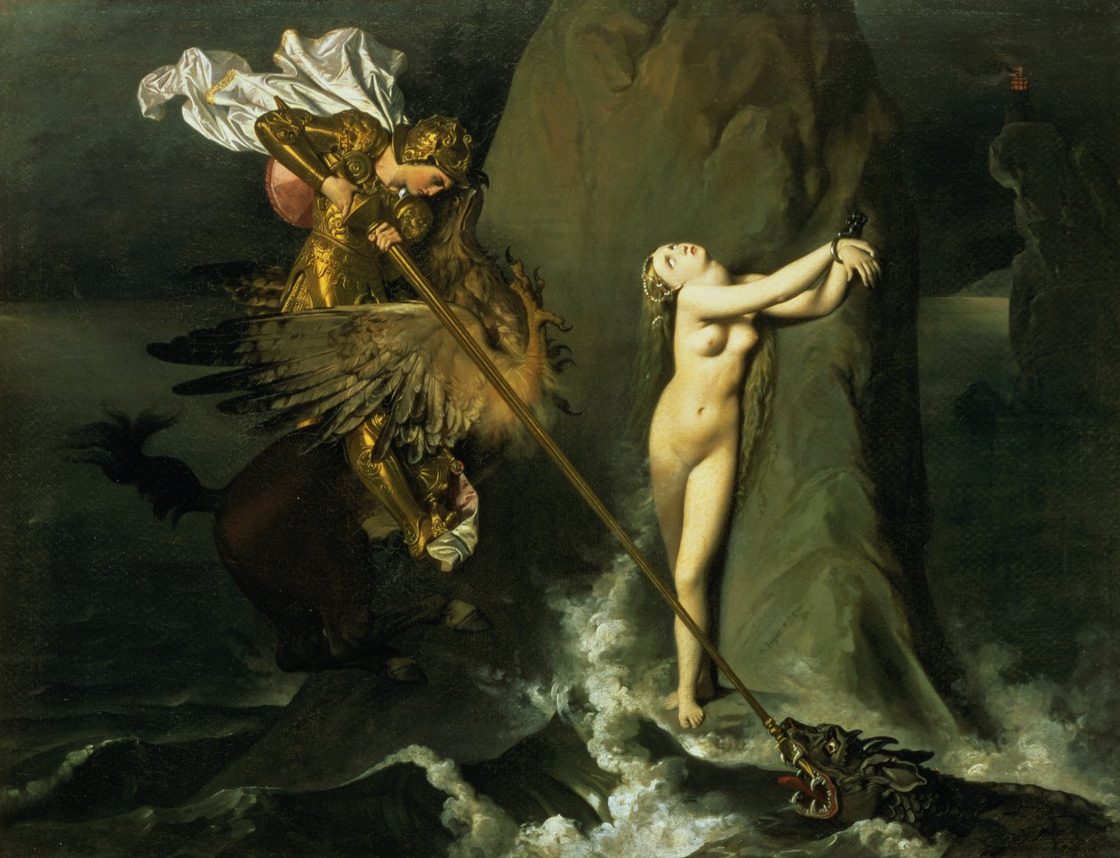 Ruggiero resgatando Angelica, 1819 de Jean Auguste Dominique Ingres