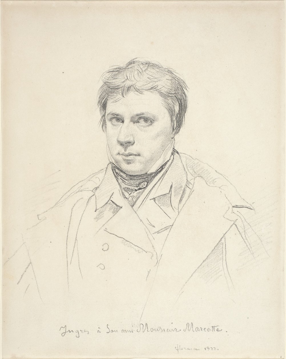 Auto-Retrato, 1822 (grafite em papel de capa, colocado) de Jean Auguste Dominique Ingres