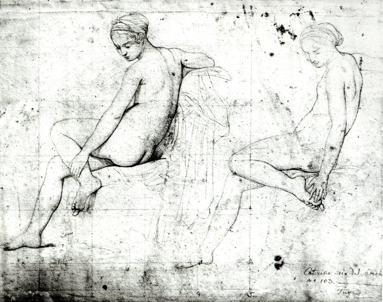 Estudo para o banho turco (grafite sobre papel) de Jean Auguste Dominique Ingres