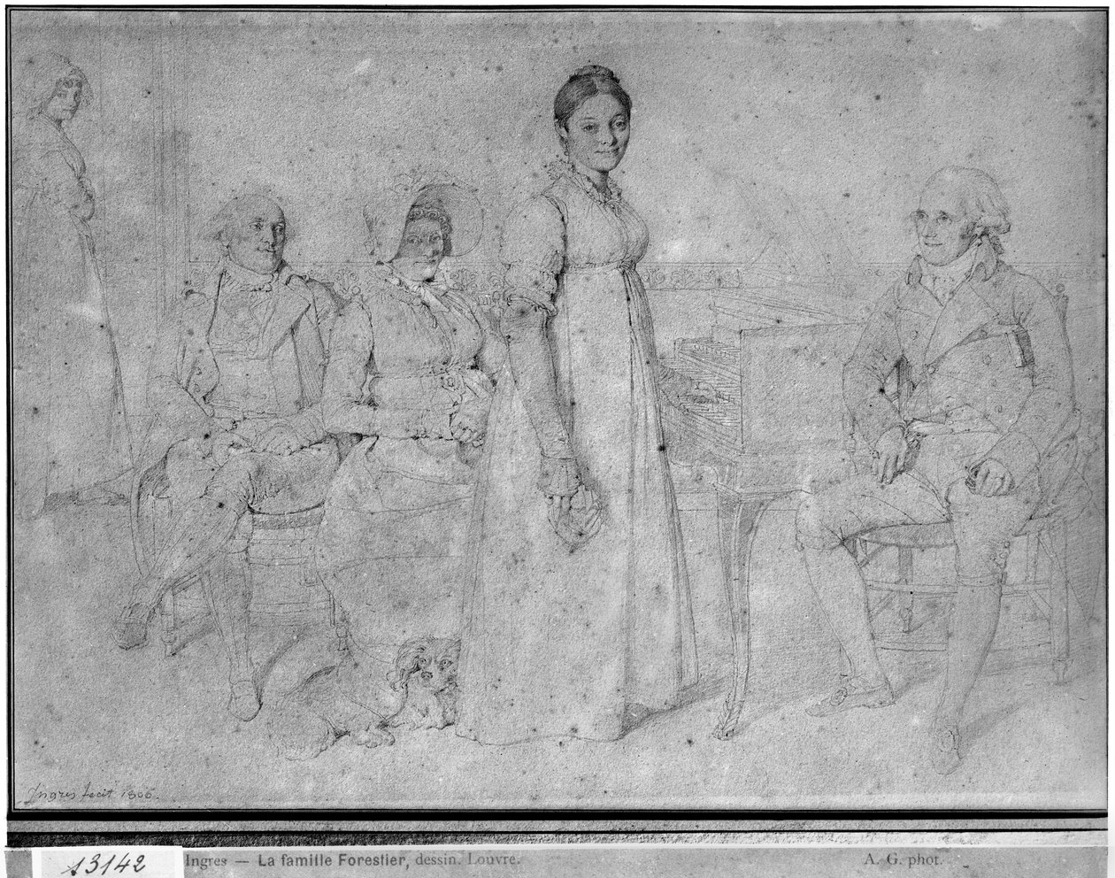 A família Forestier, 1806 (grafite sobre papel) (ver também 233242) de Jean Auguste Dominique Ingres