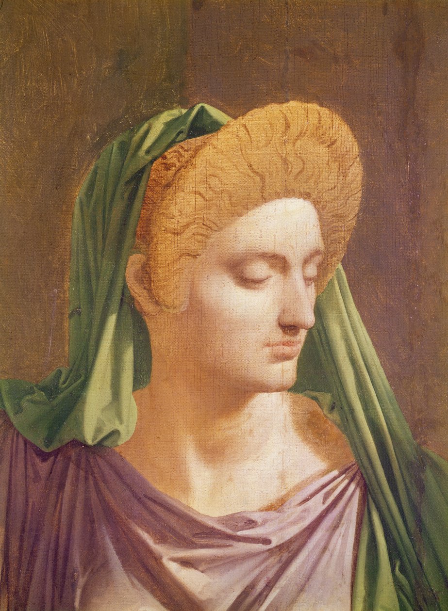 Virgílio (70-19 aC) lendo o &39;Aeniad&39; para Livia, Octavia e Augustus (detalhe da cabeça de Lívia), 1819 de Jean Auguste Dominique Ingres