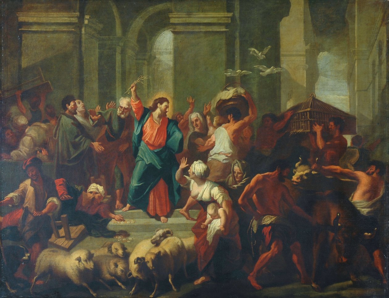 Cristo expulsando os vendedores do templo (óleo sobre tela, forrado de novo de Jean Baptiste  attr. to Jouvenet