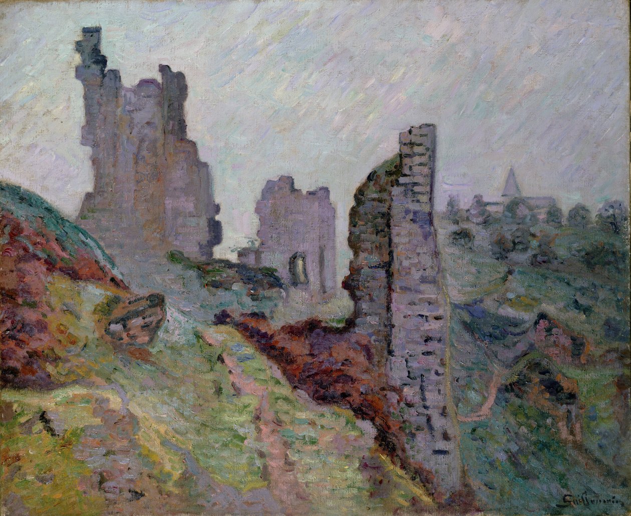Ruínas no nevoeiro em Crozant, 1894 de Jean Baptiste Armand Guillaumin