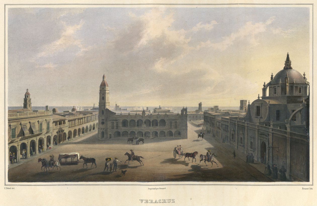 Vista da praça principal de Veracruz, México, 1829-1834 de Jean Baptiste Arnout
