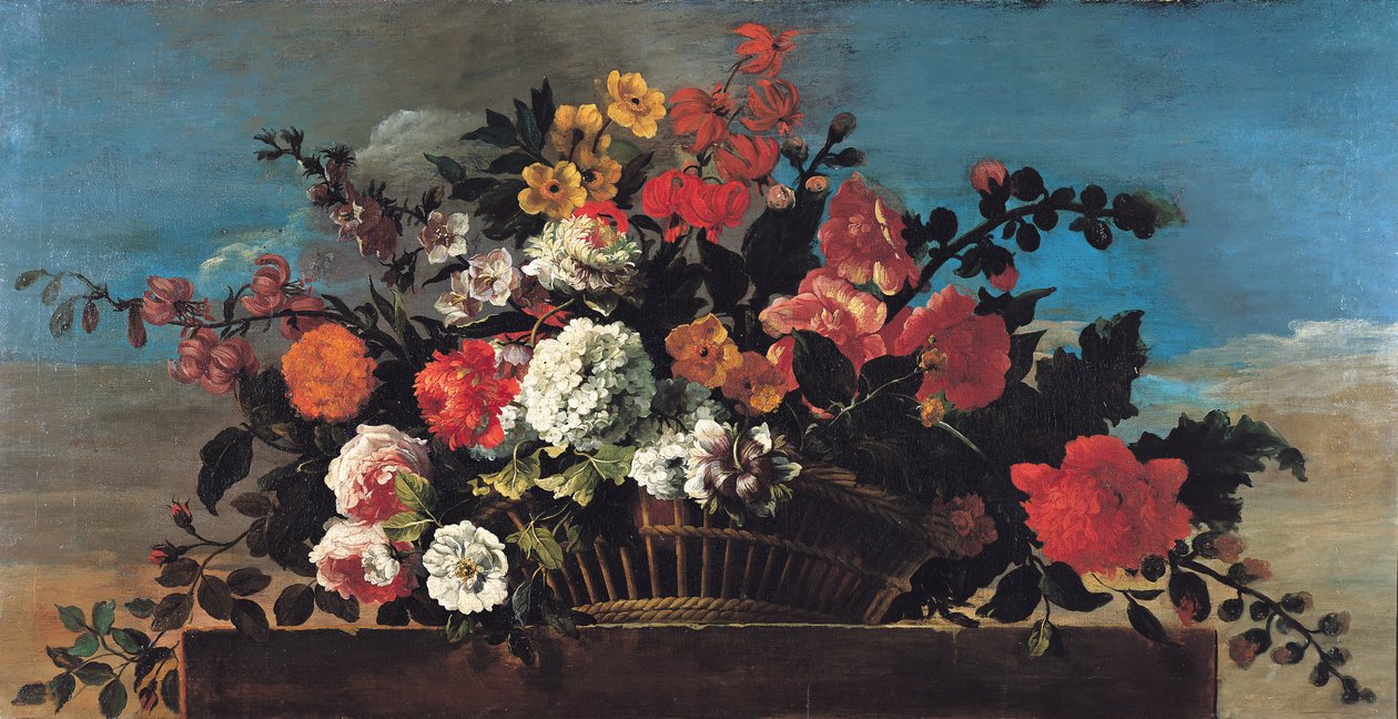 Cesta de vime de flores de Jean Baptiste Belin de Fontenay