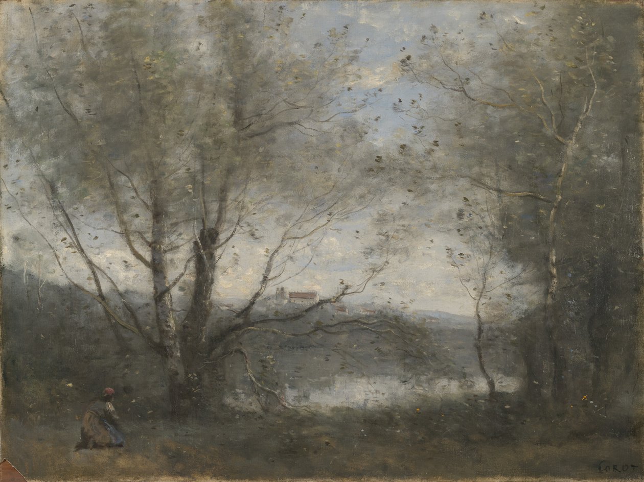 Uma lagoa vista através das árvores, c.1855-65 de Jean Baptiste Camille Corot