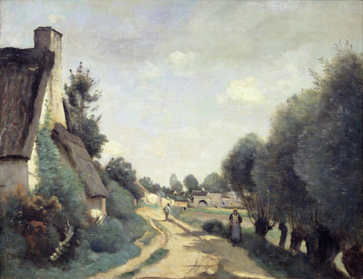 Uma estrada perto de Arras, ou Cottages, c.1842 de Jean Baptiste Camille Corot