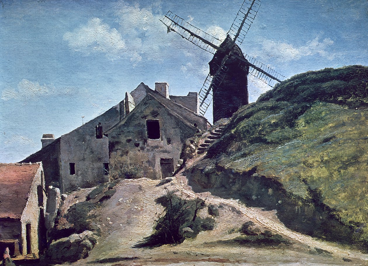 Um moinho de vento em Montmartre, 1840-45 de Jean Baptiste Camille Corot