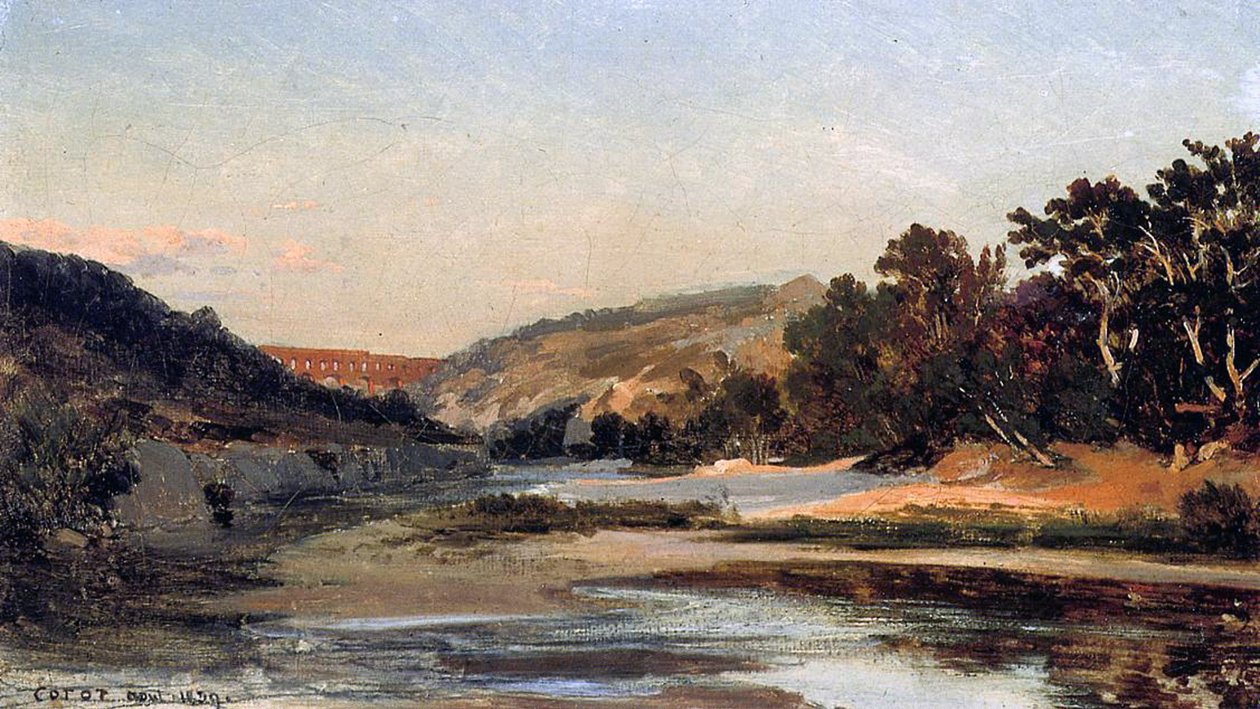 Aqueduto, 1839 (óleo sobre papel sobre tela) de Jean Baptiste Camille Corot