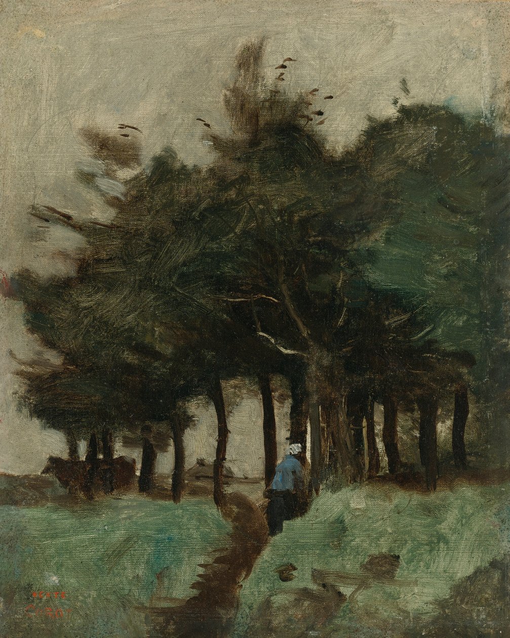 Boulogne-Sur-Mer, caminho oco dominado por árvores de Jean Baptiste Camille Corot