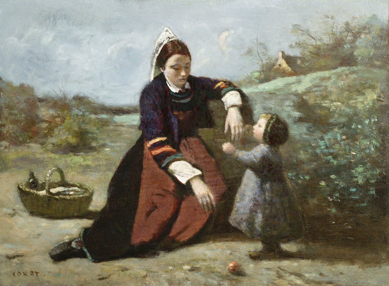 Breton Woman e sua filhinha, 1855-65 de Jean Baptiste Camille Corot
