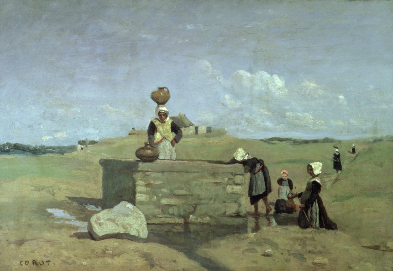 Mulheres bretãs no poço perto de Batz, c.1842 de Jean Baptiste Camille Corot