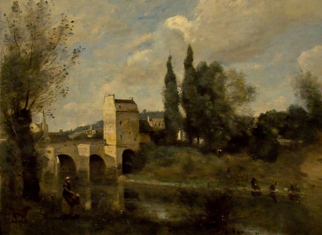 Uma ponte em Mantes de Jean Baptiste Camille Corot