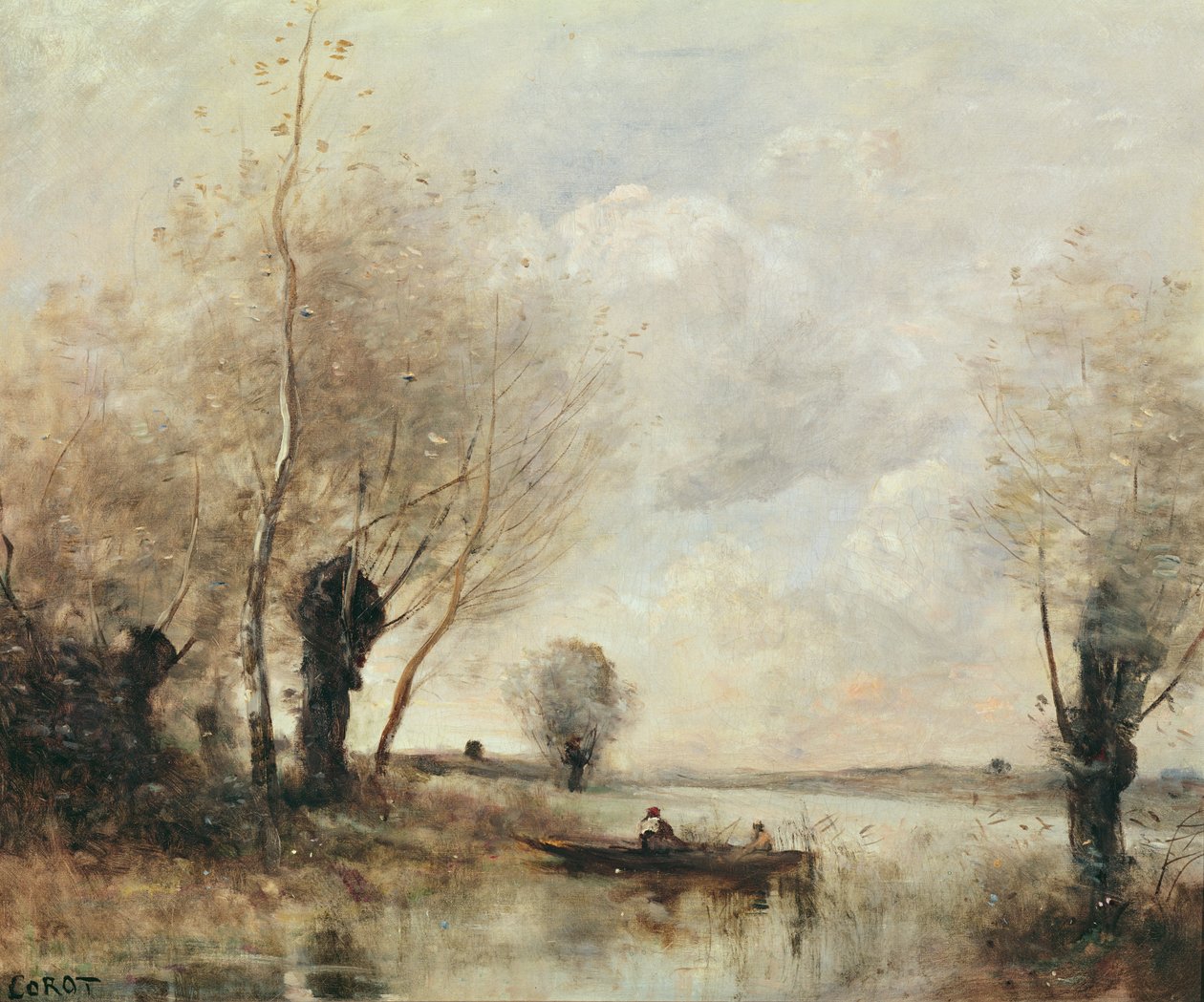 Pescadores, amarrado, em, um, banco de Jean Baptiste Camille Corot