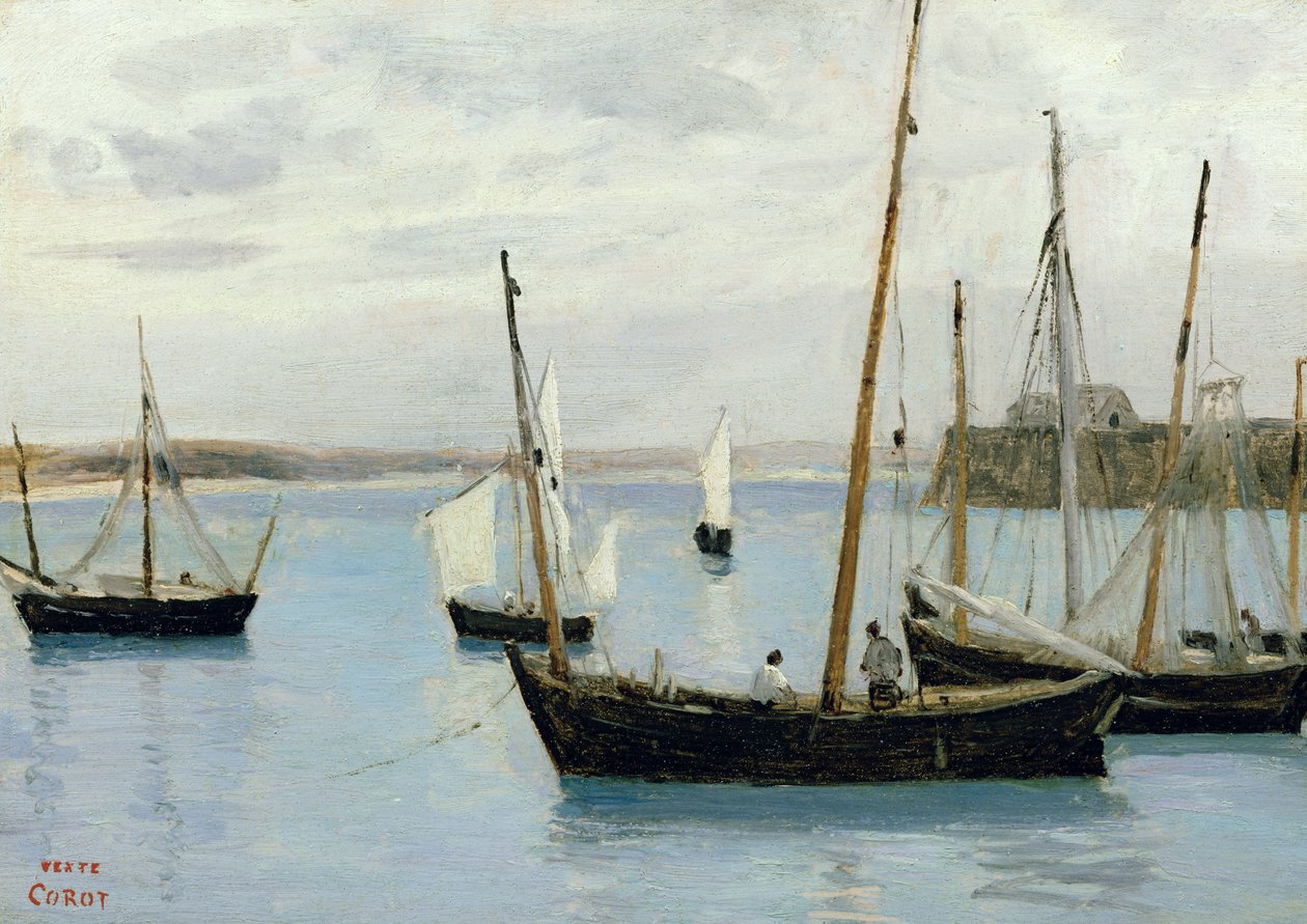 Granville, barcos de pesca, c.1860 de Jean Baptiste Camille Corot