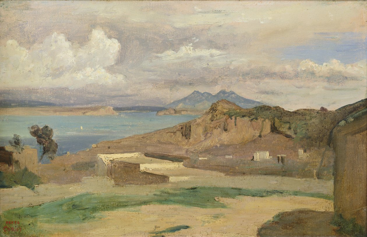 Ischia, vista das encostas do Monte Epomeo, 1828 de Jean Baptiste Camille Corot