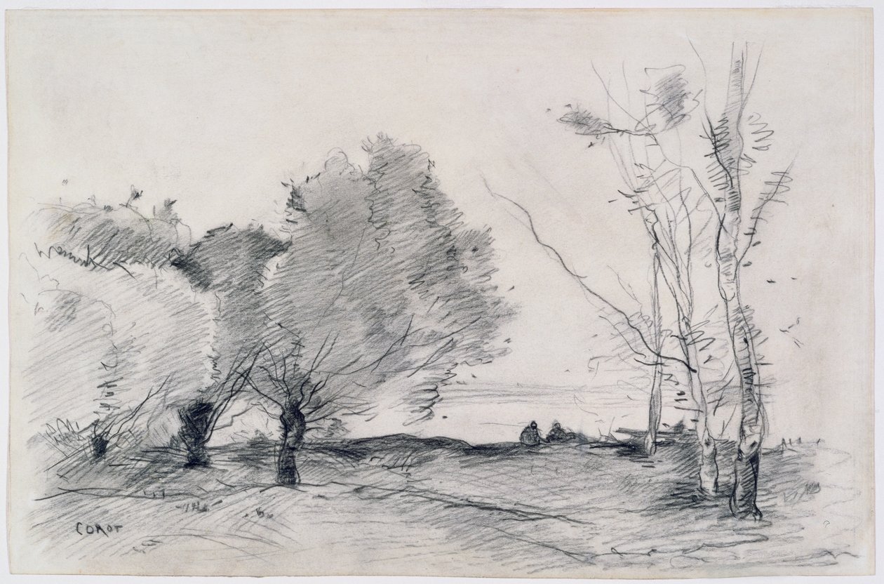 Paisagem, 1860-68 (lápis e crayon no papel) de Jean Baptiste Camille Corot