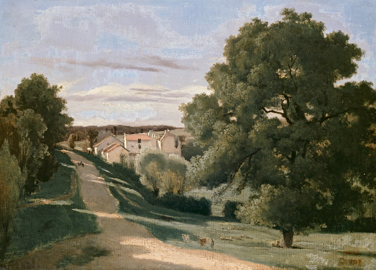 Paisagem: Le Petit Charville, perto de Ville d&39;Array, século XIX de Jean Baptiste Camille Corot