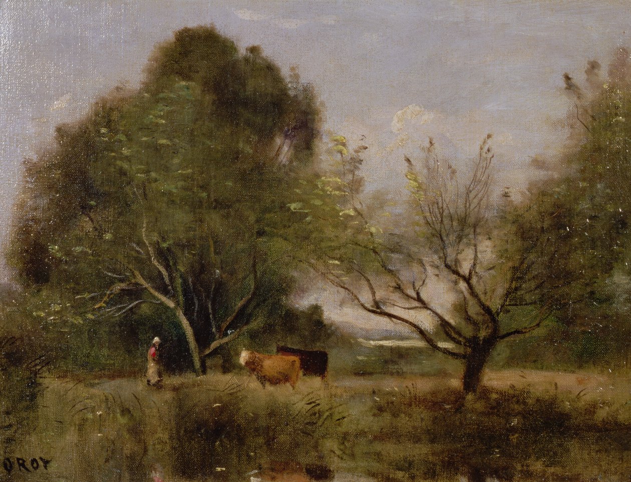 Paisagem com gado de Jean Baptiste Camille Corot