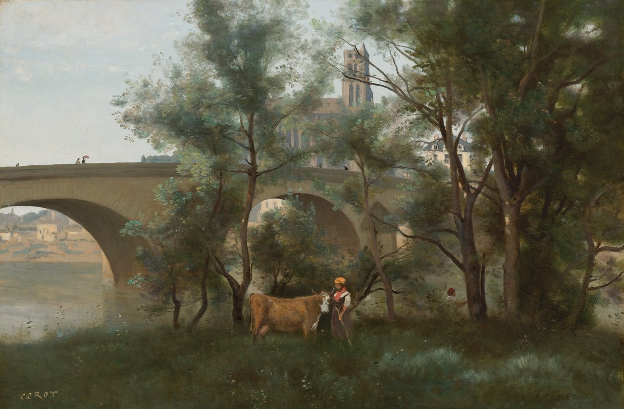 Mantes, as margens do Sena ao pé da ponte de Jean Baptiste Camille Corot