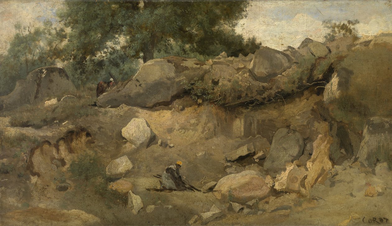 Mina de pedra cadeira-Marie em Fontainebleau de Jean Baptiste Camille Corot