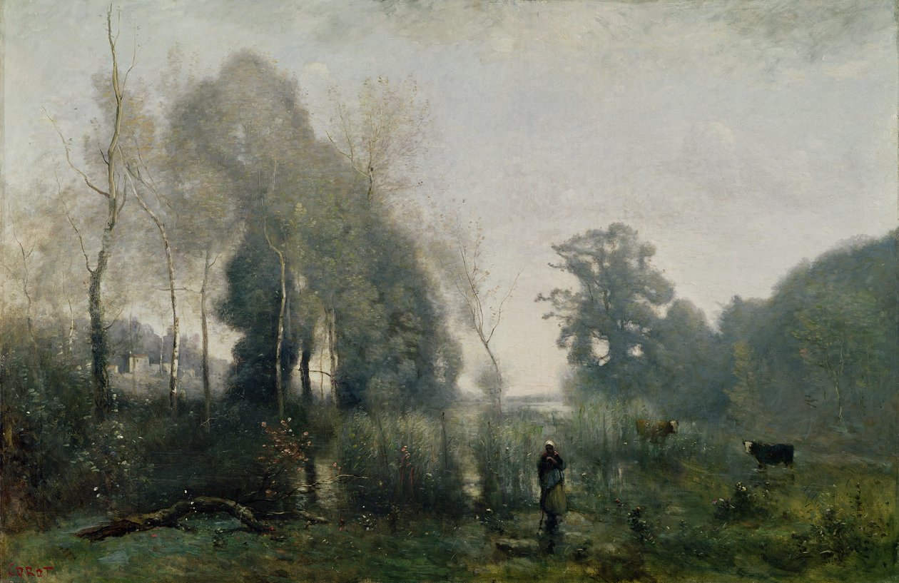 Manhã em Ville-d&39;Avray ou, The Cowherd, 1868 de Jean Baptiste Camille Corot