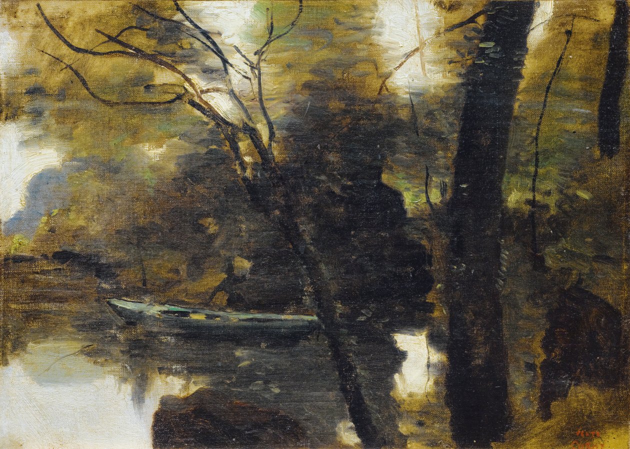 Noisy-le-grand, pequeno barco no rio de Jean Baptiste Camille Corot
