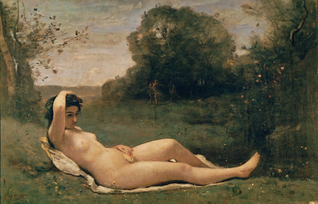 Ninfa reclinada, c.1857-58 de Jean Baptiste Camille Corot