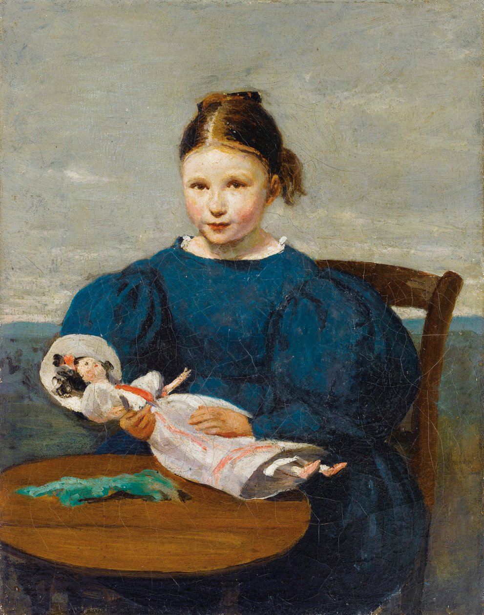 Menininha, com, um, boneca de Jean Baptiste Camille Corot