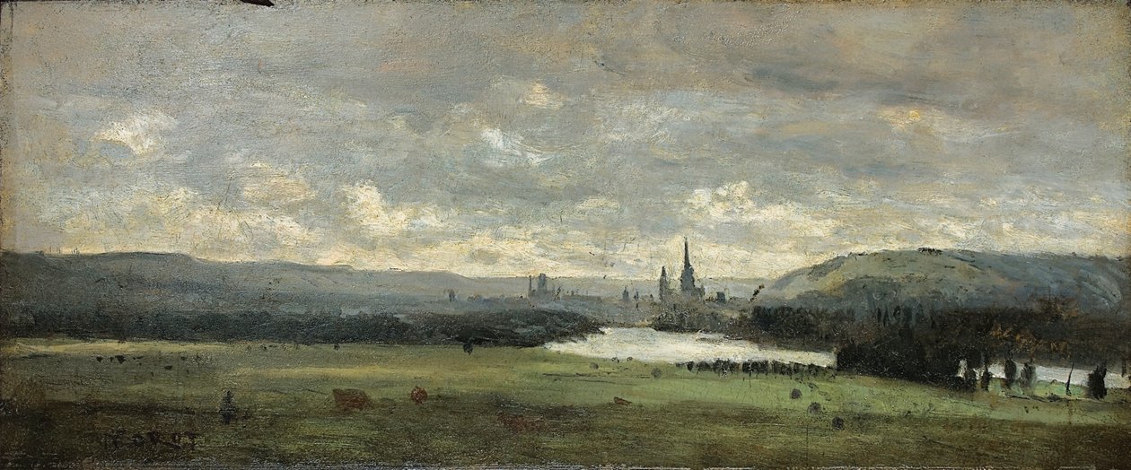 Rouen, uma vista panorâmica do Sena em primeiro plano de Jean Baptiste Camille Corot