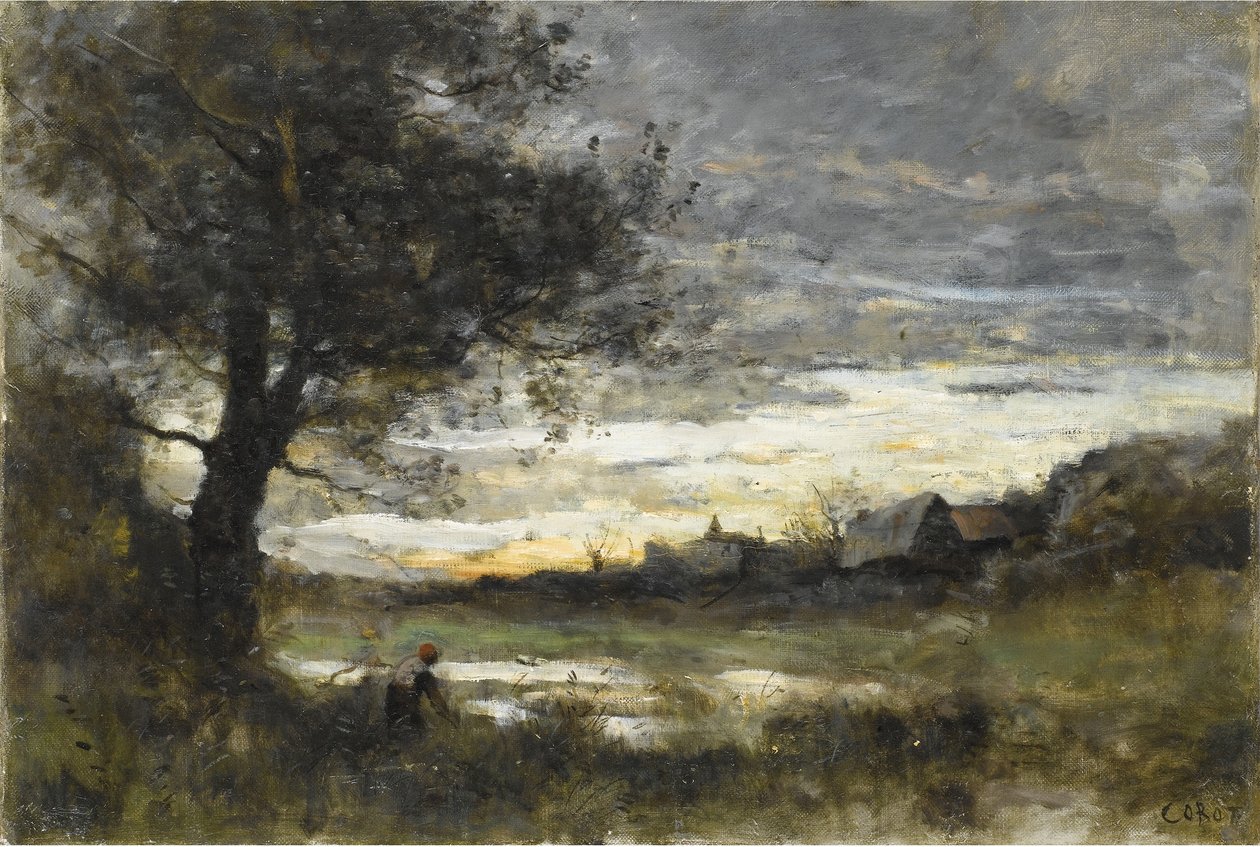 Souvenir da Normandia, sol poente de Jean Baptiste Camille Corot