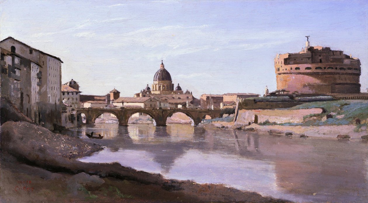 A ponte e Castel SantAngelo com a cúpula de St. Peters de Jean Baptiste Camille Corot
