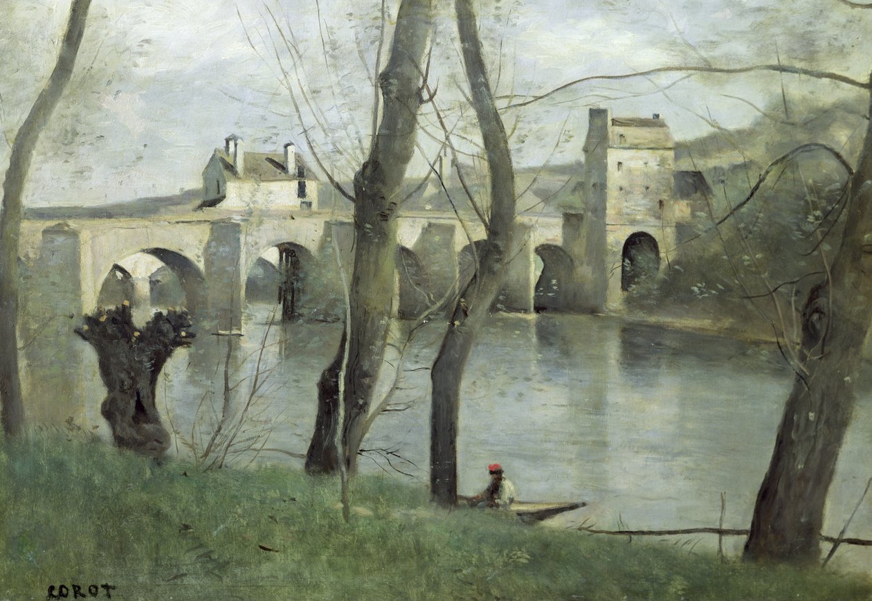 A ponte em Mantes de Jean Baptiste Camille Corot