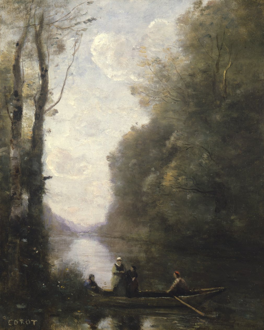 O barqueiro deixando o banco com duas mulheres, 1865 de Jean Baptiste Camille Corot