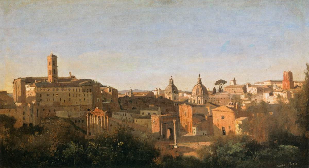 O Fórum Visto dos Jardins Farnese de Jean Baptiste Camille Corot