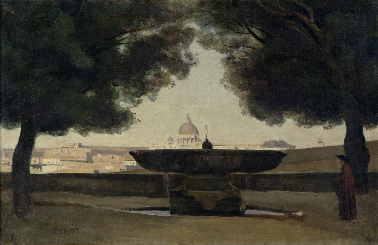 A Fonte da Academia Francesa em Roma, 1826-27 de Jean Baptiste Camille Corot