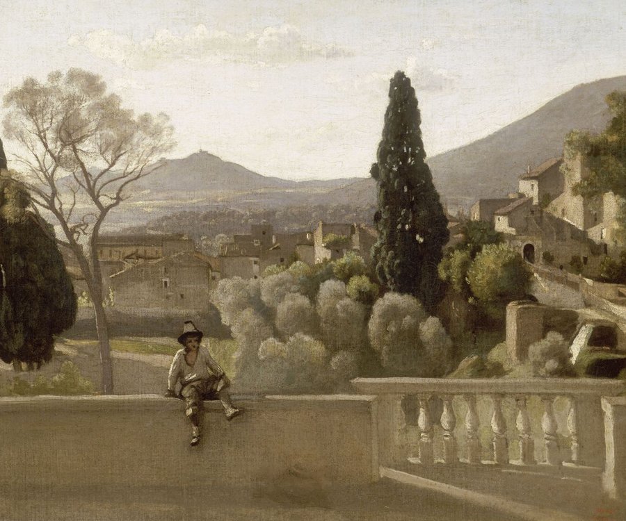 Os Jardins da Villa dEste no Tivoli de Jean Baptiste Camille Corot