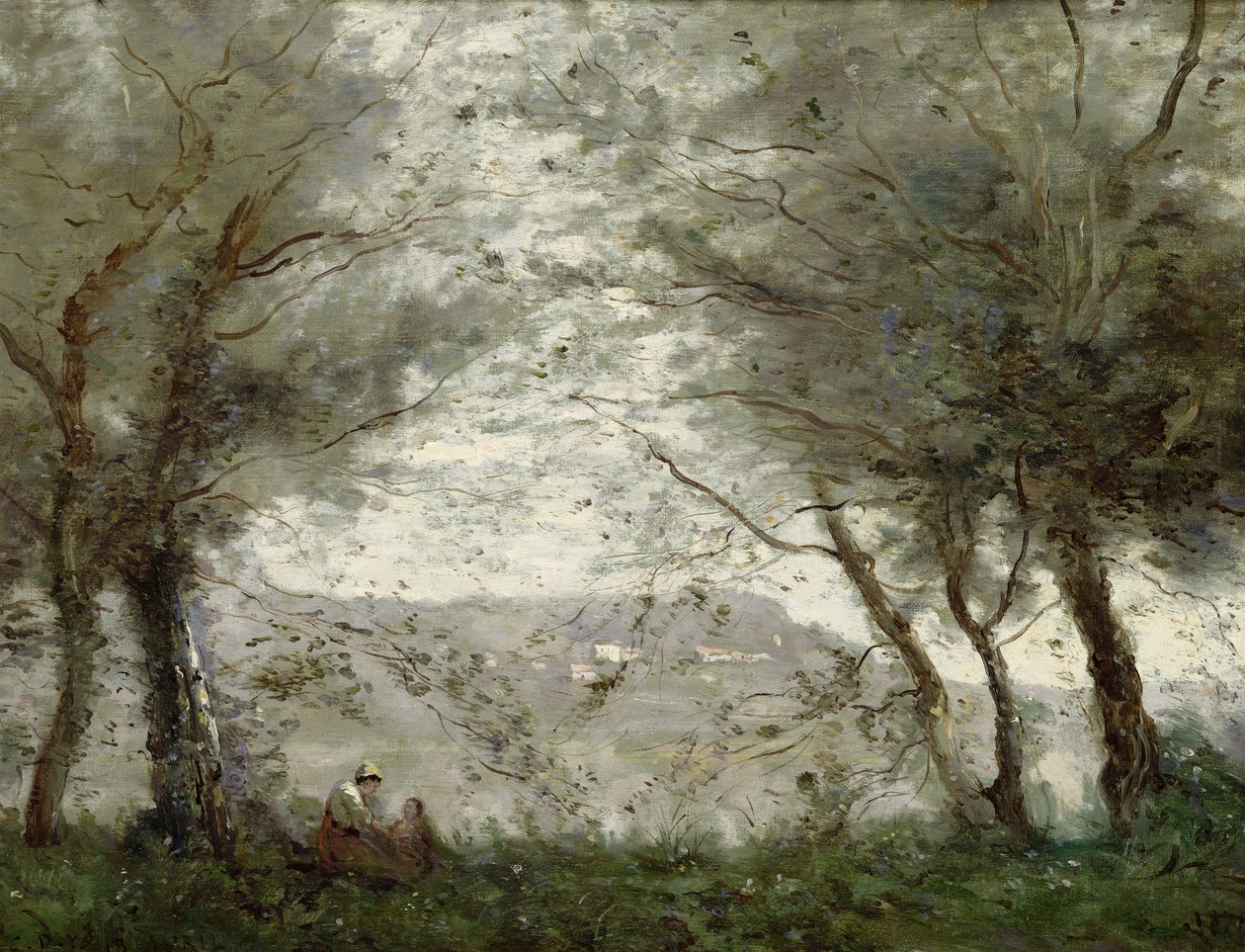 A lagoa em Ville-d&39;Avray através das árvores, 1871 de Jean Baptiste Camille Corot