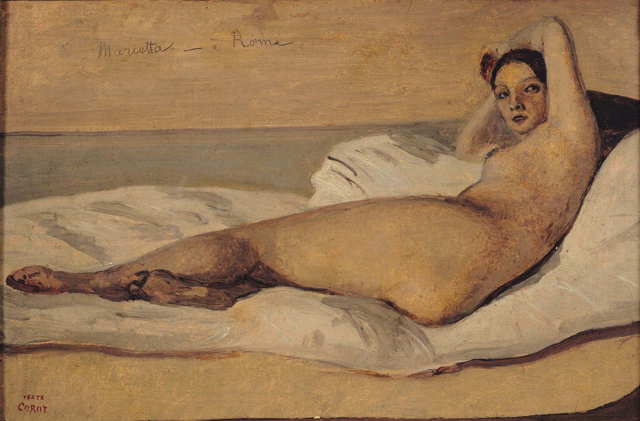 Odalisca Romana (Marietta) 1843 (óleo e lápis sobre papel) de Jean Baptiste Camille Corot
