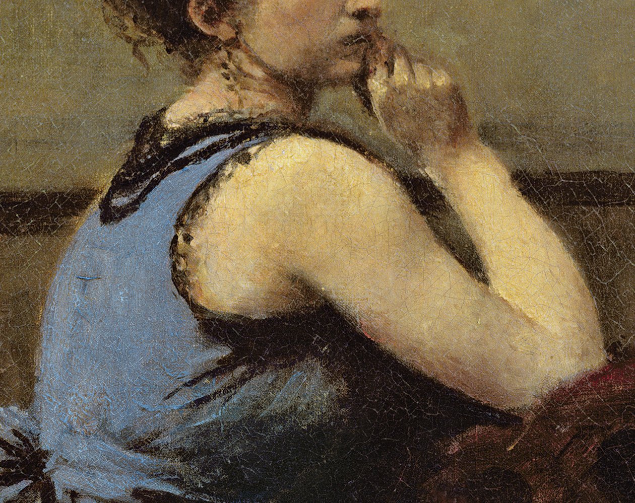 A mulher em azul, 1874 (detalhe de 82880) de Jean Baptiste Camille Corot