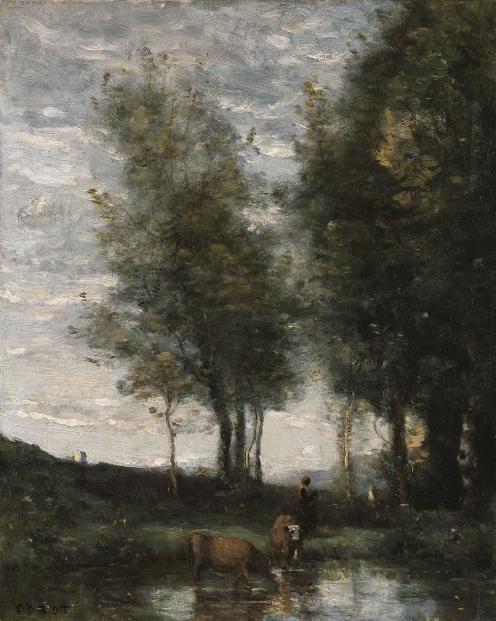 A lagoa, vaqueiro (oncanvas de óleo) de Jean Baptiste Camille Corot
