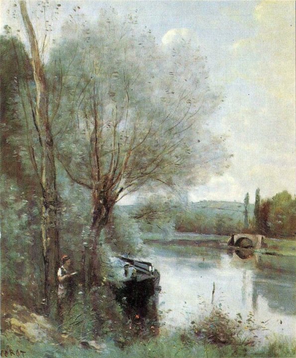 O leitor pelo banco arborizado de Jean Baptiste Camille Corot