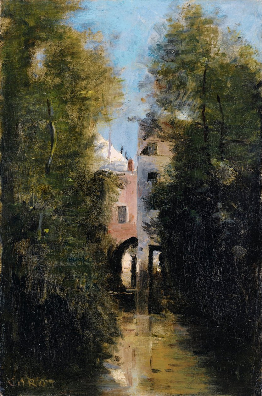 O moinho de vento no rio Thérain em Beauvais de Jean Baptiste Camille Corot
