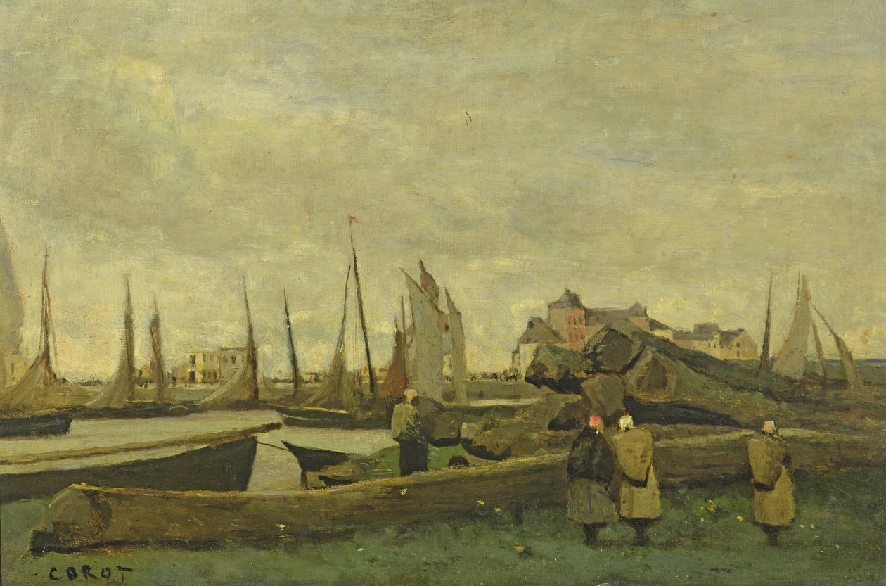 Treport - um cais, c.1855-65 de Jean Baptiste Camille Corot