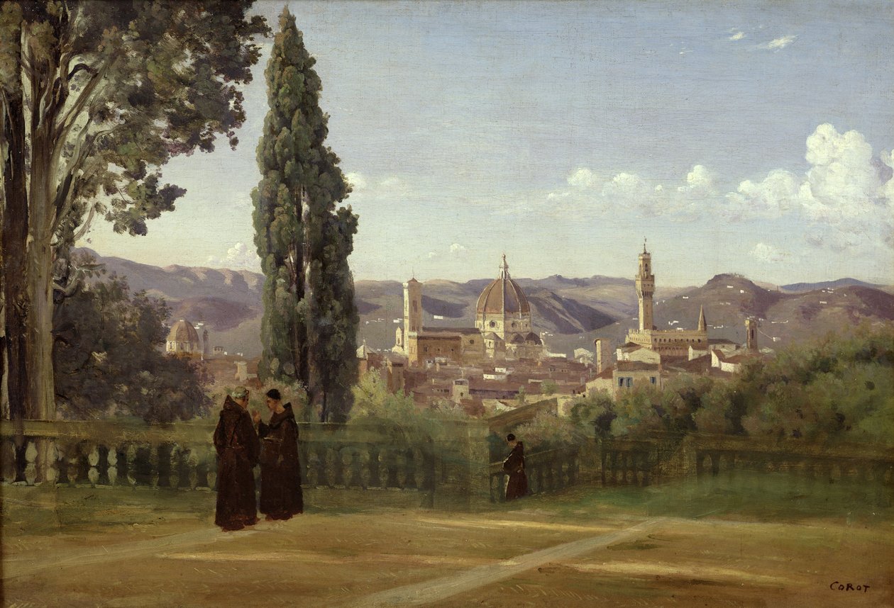 Vista de Florença dos Jardins Boboli, c.1834-36 de Jean Baptiste Camille Corot