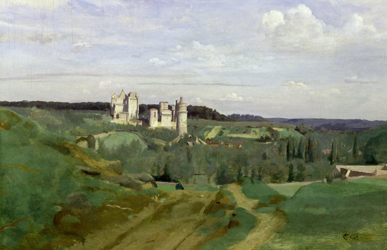 Vista do Castelo de Pierrefonds, c.1840-45 de Jean Baptiste Camille Corot