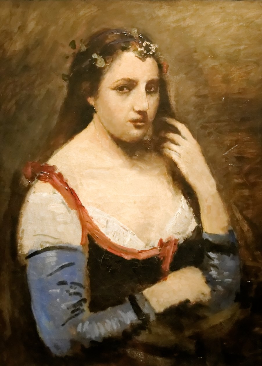 Mulher, com, margaridas de Jean Baptiste Camille Corot