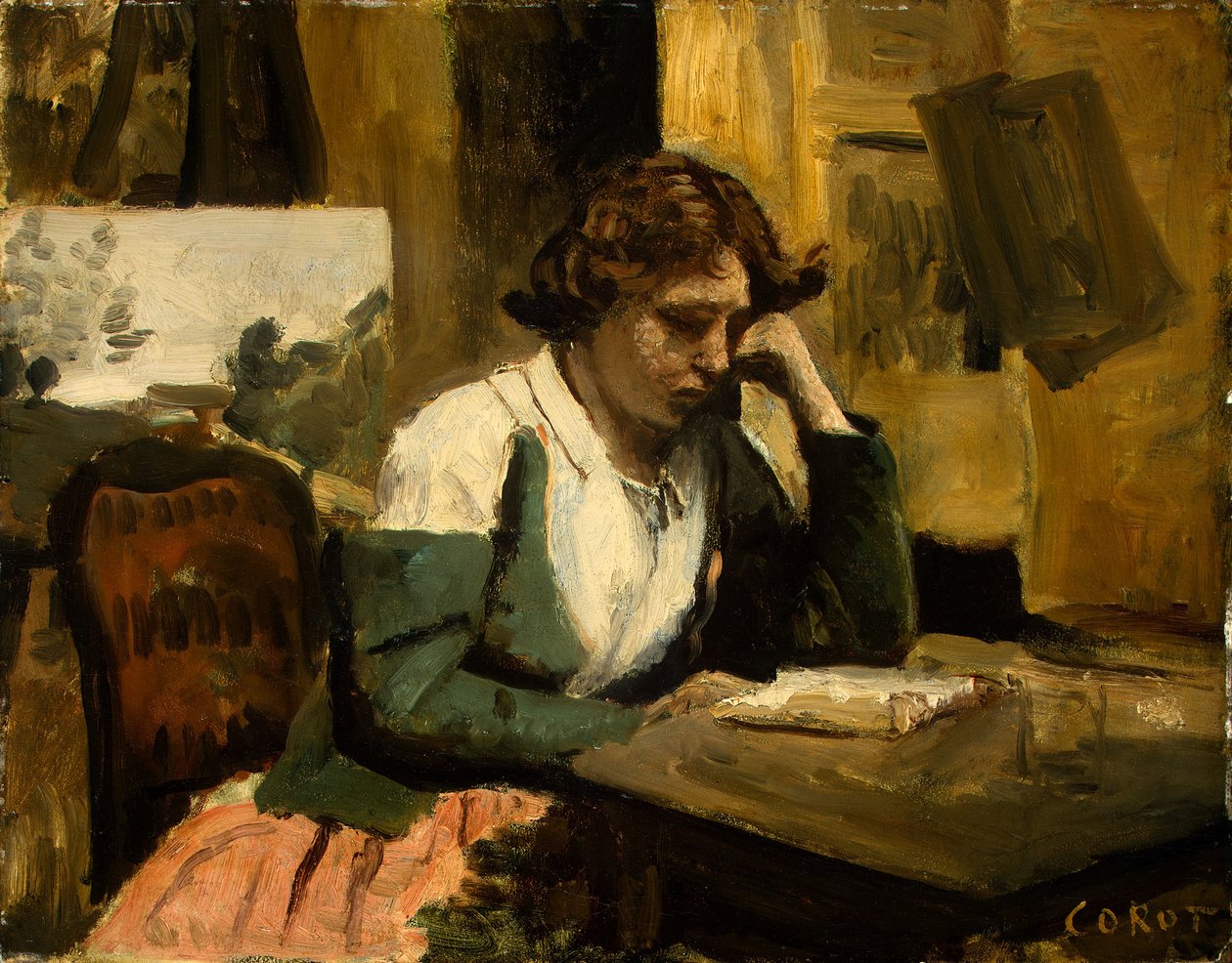 Menina jovem, leitura de Jean Baptiste Camille Corot